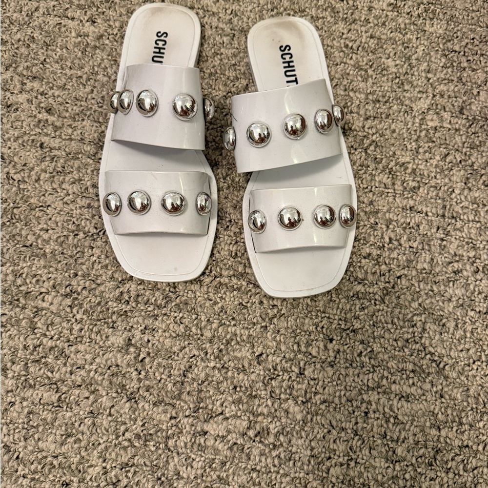 Schutz flat slides in light gray worn 3 times